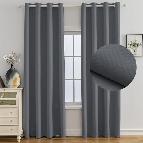 Ystyle Cortinas Termicas Aislantes Frio y Calor Opacas Dormitorio 2 Piezas, 140x225 CM, Modernas Blackout Cortinas con Ojales para Habitacion Salon, Grigio Scuro