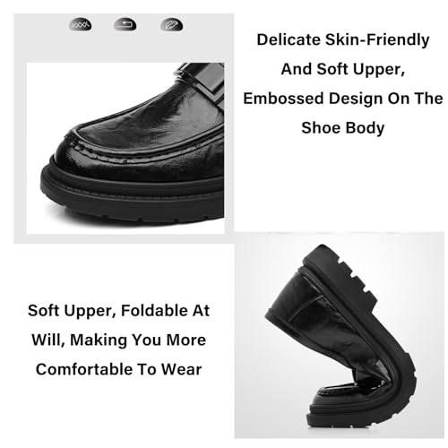 Men's Leather Chunky Heel Penny Loafers Classic Round Toe Comfortable Soft Bottom Non-Slip One-Step Business Work Formal Shoes3