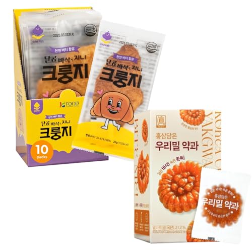 Korean Food Croissant Snack, Crispy and Buttery Dessert Bites and Red Ginseng honey cookies Yakgwa(10ea)