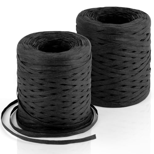 Image of BEVTEE 436 Yards Raffia Yarn for Crochet, Ribbons for Crafts, Black
