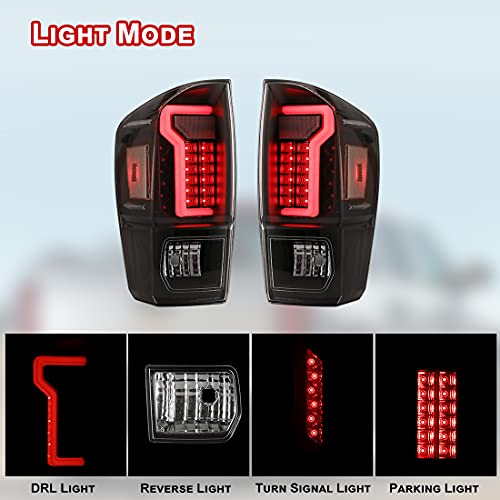 ROXX Led Tail Lights Assembly for 2016-2021 Toyota Tacoma Pickup, Tacoma Tail Lights Pair Replacement w/Led Drl, Brake Lights, Turn Signals, Clear Reflector, Passenger and Driver Side (Clear)