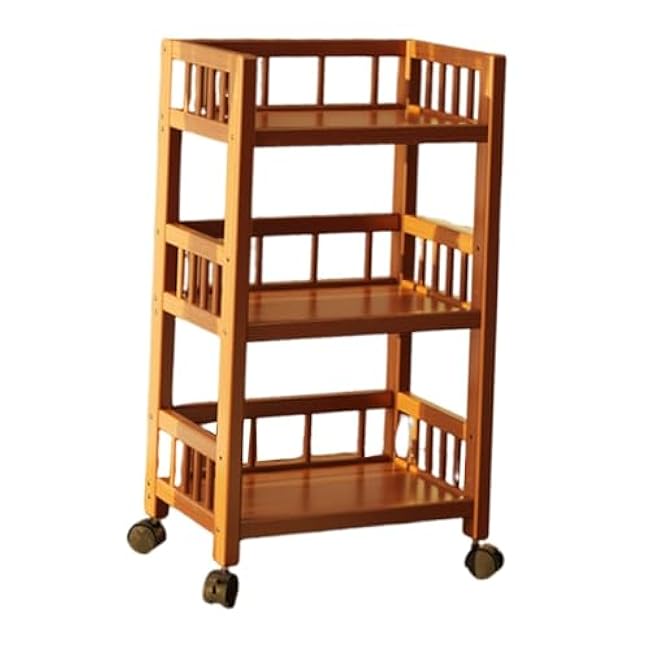 3 Tier Rolling Cart Storage Organizer Heavy Duty Bamboo Utility Cart with Lockable Wheels for Kitchen Bathroom Laundry Room Office- Length 30 cm-ORJtZ9fv