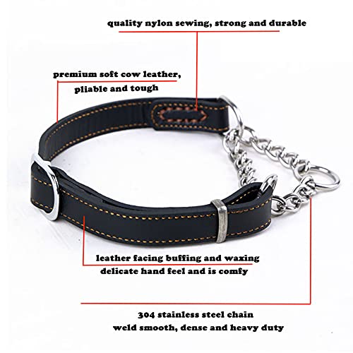 Love Dream Martingale Collars For Dogs, Leather Training Dog Collar, Stainless Steel Chain Anti-Escape No Pull Dog Collar For Medium Large Dogs (L(15.7"-20.9"), Black) #TOP1
