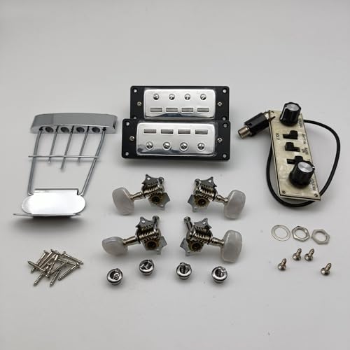 Electric Bass Bridge/Pickup Tuner Kit/Pickup/Ladder Tailpiece/Control Panel for 4String Electric Bass Guitar Replacement Parts (1 Set)