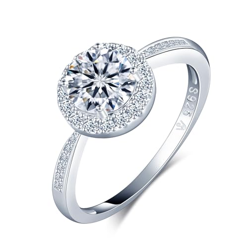 Bague de fiançailles halo en moissanite pure et argent 925 précieux