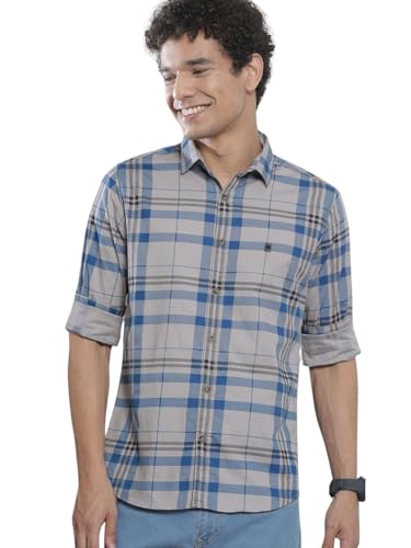 Image of The Indian Garage Co Men Regular Fit Checkered Full Sleeves Cutaway Collar Casual Shirt