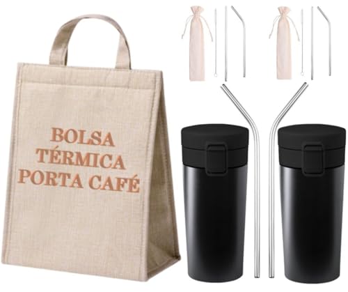 Genérico Vaso termico antigoteo + Bolsa termica pequeña Vaso termico antigoteo para café Termo cafe para llevar Termo pequeño Bolsa termica porta alimentos