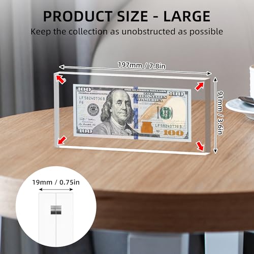 PONNOR Dollar Bill Frame, Acrylic Currency Display Holder, Self Standing Money Frame for Collectors Ticket Protector Photos Display Case