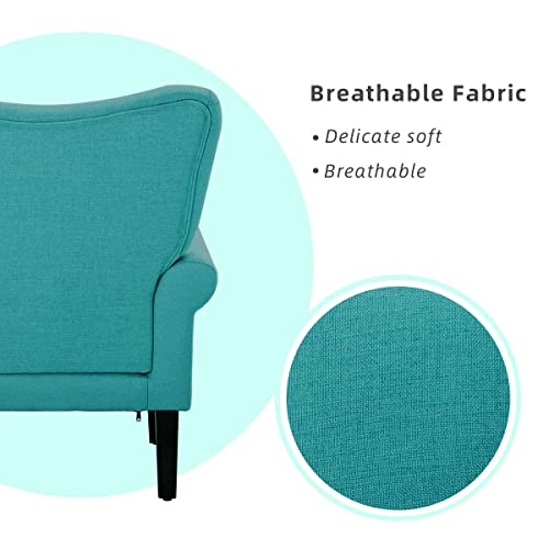 Yoleny Modern Accent Chair,High Back Armchair,Upholstered Fabric Button Single Sofa With Wooden Legs For Living Room,Bedroom,Club,Teal #TOP4