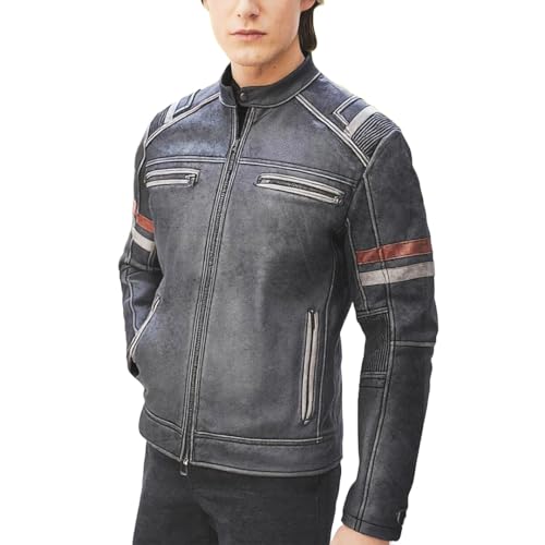 Image of SpazeUp Cafe Racer Leather Motorcycle Jacket Men Distressed Leather Biker Jacket Men