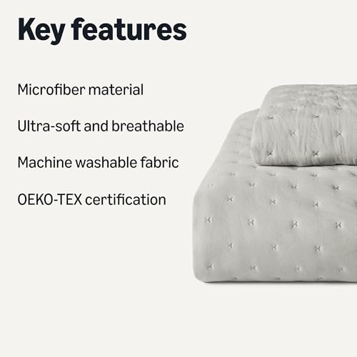 Image of Amazon Basics Brushed Microfiber Quilt Set, Extra Soft with Natural Texture, 2-Piece,Twin /Twin XL, Grey