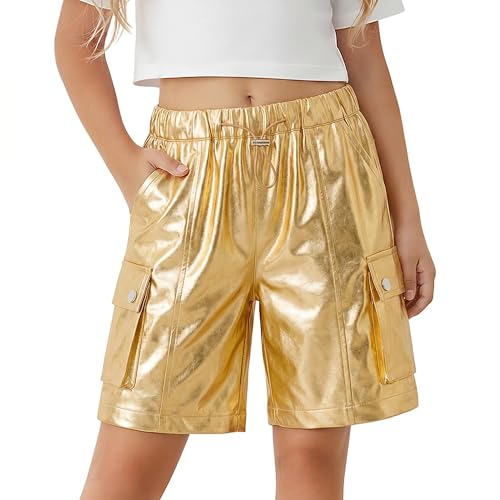 Image of Rolanko Girls Cargo Shorts Lightweight Parachute Short Pants with Pockets Summer Cargo Shorts for Kids Casual Hiking Sports