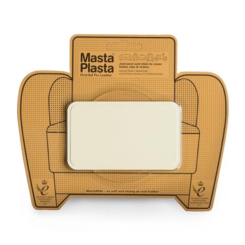 MastaPlasta Parche Autoadhesivo PREMIUM para Reparación Instantánea de Cuero y Otros Tejidos. MARFIL. 10cm x 6cm. Primeros Auxilios para sofás, Asientos de Coche, Bolsos, Chaquetas