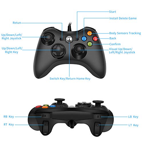 RegeMoudal Wired Controller for Microsoft Xbox 360 and Windows PC (Windows 10/8.1/8/7) with Dual Vibration and Ergonomic Wired Game Controller (Black)