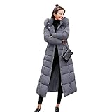 kisshes Women Ladies Long Padded Puffer Coat Winter Warm Cotton Quilted Jacket Parka with Removable Faux Fur Hood Grey 3XL