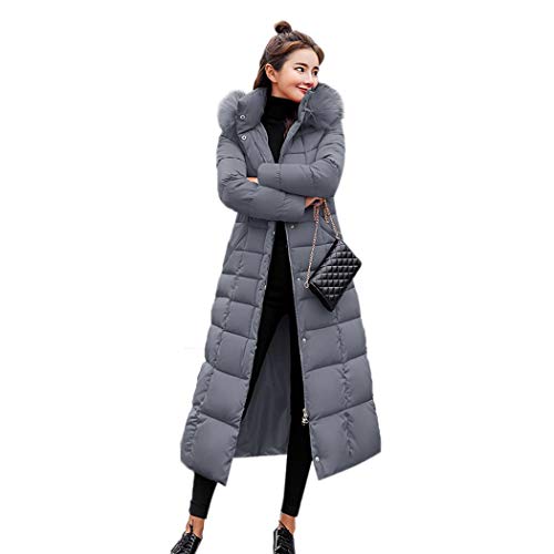 kisshes Women Ladies Long Padded Puffer Coat Winter Warm Cotton Quilted Jacket Parka with Removable Faux Fur Hood Grey L