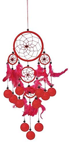 Attrape-rêves Indien En Nylon Avec Disques - Fait Main à Bali - Plusieurs Couleurs (rouge) - Décoration Chambre, Salon Ou Voiture