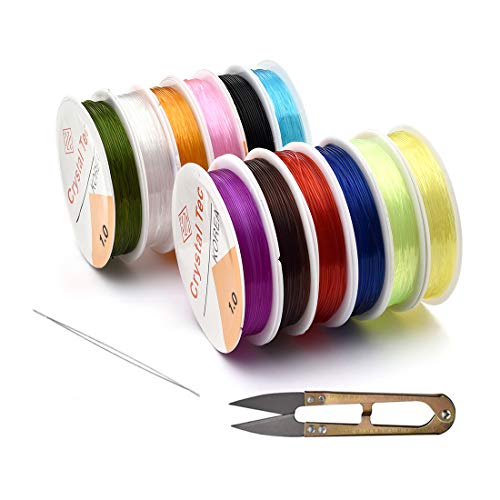 LANBEIDE 1mm Elastic String for Bracelets, Elastic Bracelet String Beading Stretch Cord for Bracelets, Jewelry Making, Beads 12 Rolls,10m/Roll