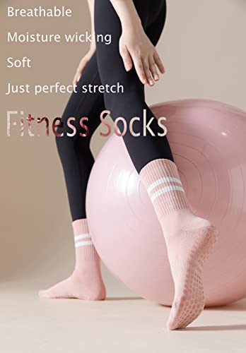 Chung Women Yoga Socks Cotton Non-Slip With Grips Anti-Skid For Pilates Dance Above Ankle Crew Teenagers Students. (4Pk Pinkpurple) #TOP4