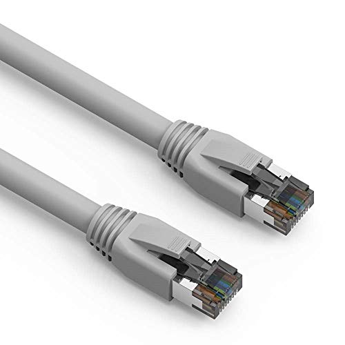 SF Cable 0.5ft Cat 8 Shielded (S/FTP) Network Ethernet Booted Cable, RJ45 Plug, 4-Pair 24AWG Stranded Pure Copper, Upto 2GHz Bandwidth - Gray