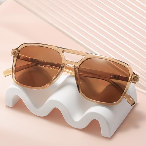 Image of Retro Aviator Rectangle Sunglasses for Women Men Unisex UV400 Protection Lightweight Frame Trendy Sun Glasses
