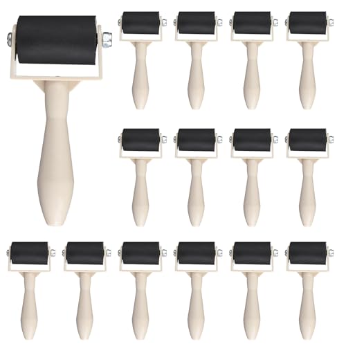 15 Pcs Rubber Brayer Roller Bulk, Small Printmaking Brayer Rollers 1.97 Inch Versatile Plastic Relief Printing Roller for DIY Art Crafting, Oil Painting, Ink Stamping Gluing Tools