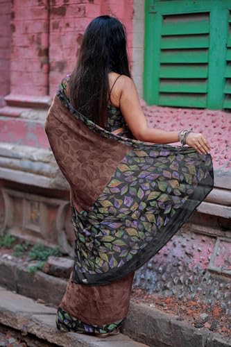Image of MIRCHI FASHION Saree for Woman Chiffon Geometric and Leaf Printed | Lightweight Daily Regular Use Comfortable Women's Sari with Blouse Piece (Available in 15 Designs)
