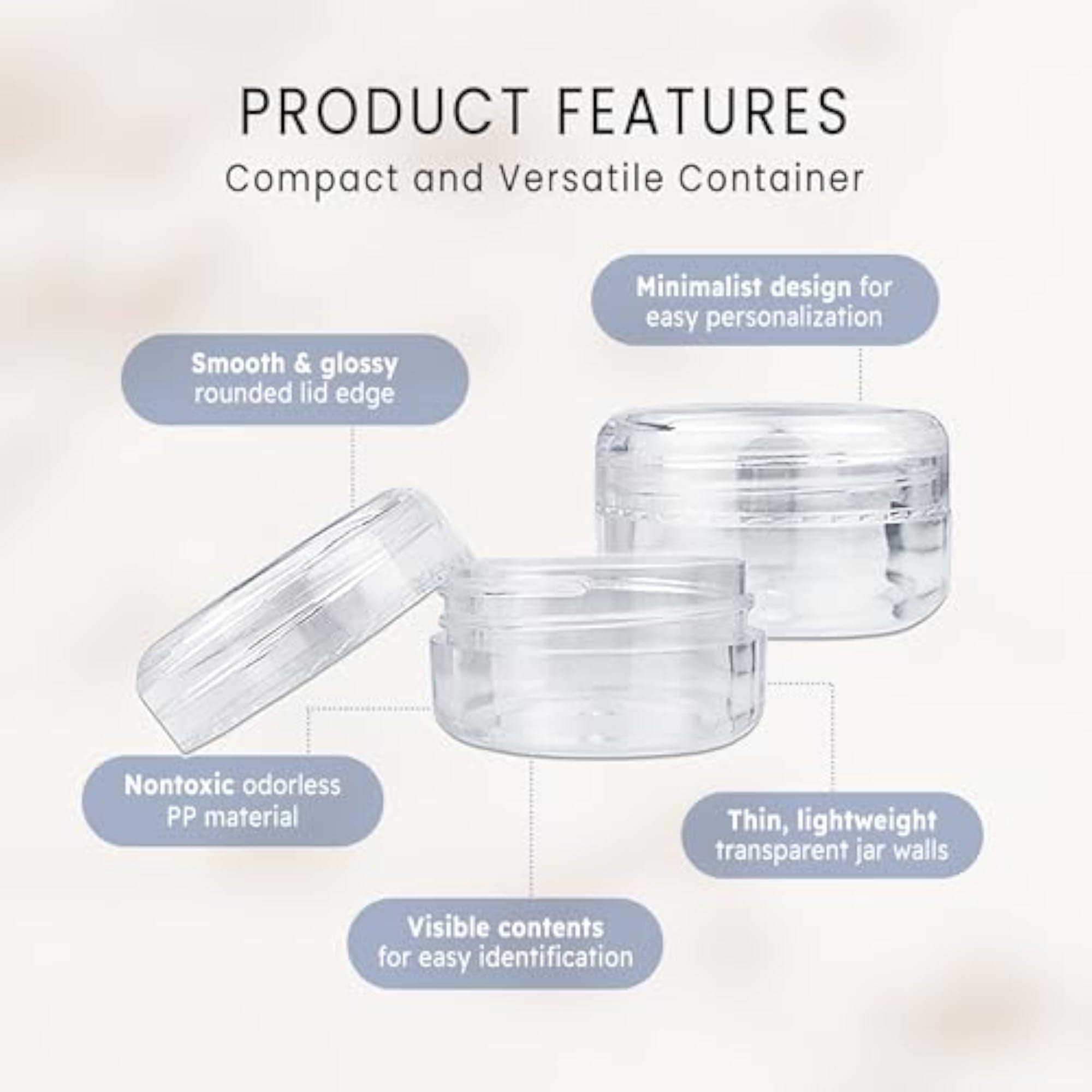 Beauticom 15G Clear Lid Plastic Cosmetic Container Jars, Pack of 60