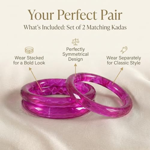 Image of ZULKA Get your traditions Glass With Diamond Pattern Glossy Finished Kada Set For Women and Girls,(Magenta 2.4 Inches), Pack Of 2 Kada Set