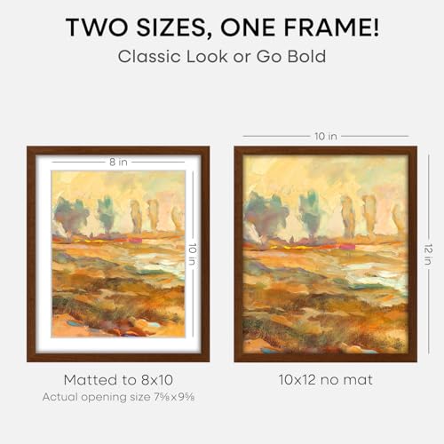 Image of Homeforia 10x12 Brown Picture Frame, High End Dark Oak 10x12 Walnut Poster Frame with Mat 8x10, 10 x 12 Wooden Frame Matted to 8 by 10 inch Photo, 12x10 Thin Frames, Tempered Glass, Wall Kit, Set of 2