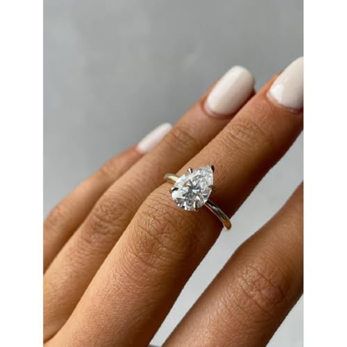 Handmade Nienna 1CT-3CT Hidden Halo Pear Cut Moissanite Engagement Ring for Women Solitaire Wedding Anniversary Ring Promise Gifts for Her 925 Silver, 10K/14K/18K Solid Gold2