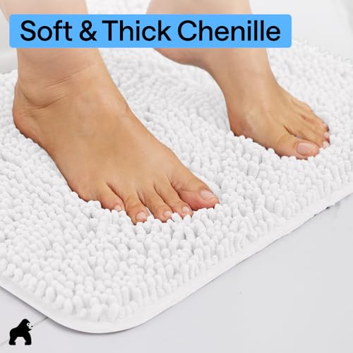 Image of Gorilla Grip Luxury Chenille Bathroom Rug Mat, 70x24, Extra Soft and Absorbent Shaggy Rugs, Machine Wash and Dry, Perfect Plush Carpet Mats for Tub, Shower, and Bath Room, White