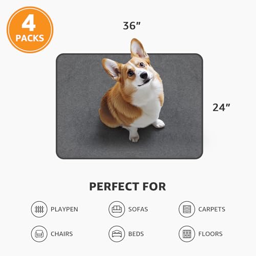 Image of Washable Pee Pads for Dogs, 24x36 4 Pack Reusable Whelping Pads, Absorb Dog Mats Non-Slip Puppy Training Pads for Whelping, Potty, Training, Playpen, Crate