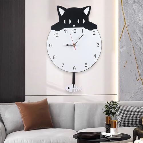 Horloge chat avec queue qui bouge decoration murale cuisine et chambre - 3