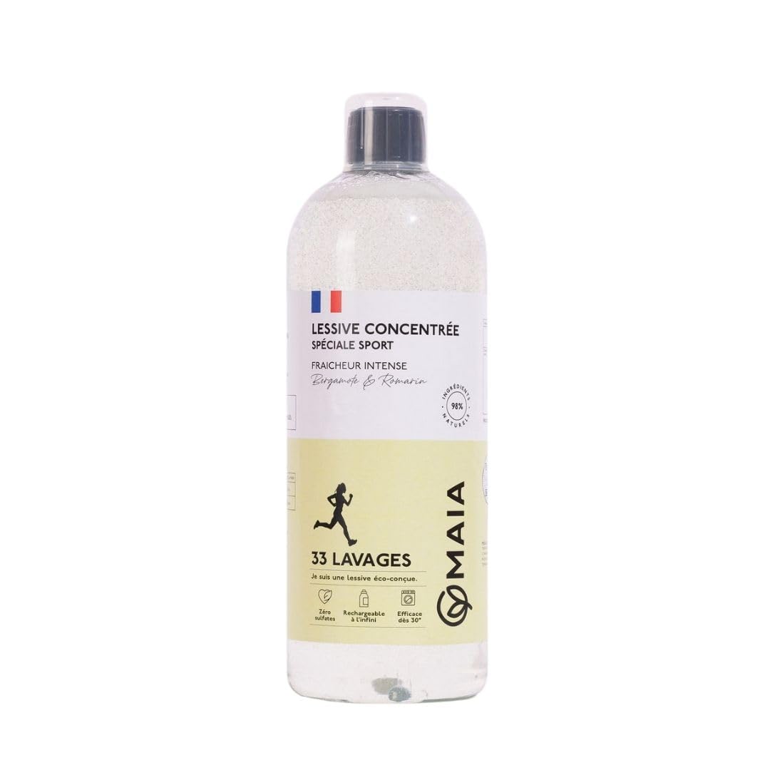 MAIA - Lessive Concentrée Spéciale Sport 1L - 33 Lavages - Lavage en Machine - Neutralise les Mauvaises Odeurs - Soin des Fibres Techniques - Formule Éco-Responsable - Efficace dès 30°C - 33 Lavages 1 l (Lot de 1)