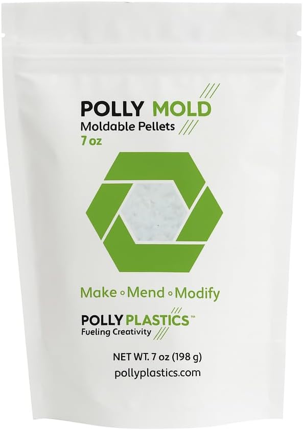 Polly Plastics Moldable Plastic Pellets. 7 oz. White. 0.45 pounds. Crafts, Art Projects, Home Repair, Model Making, Toys, Cosplay, Prototyping, Custom Parts