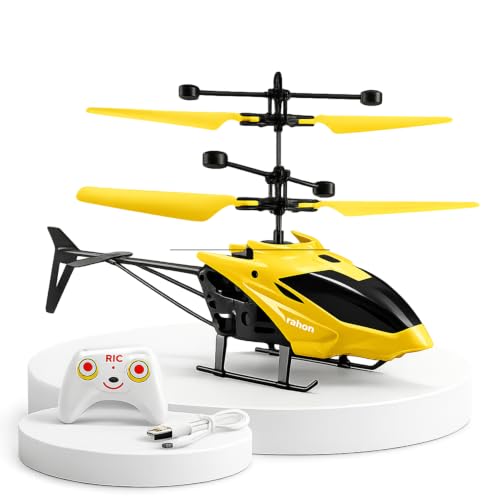Image of RC Helicopter with Hand Gravity Sensor for Kids 4+, Flying Remote Control Helicopter Toy, Chargeable 3D LED Light & Smart Safety Sensor, Indoor Outdoor Play,Gift for Boys & Girls (Yellow)