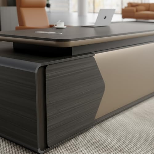 Image of Lakdi The Furniture Co Luxury Modern Executive L Shape Director Table with Side Storage Dark Wood Finish & Gold Accent Panel - LDL-773