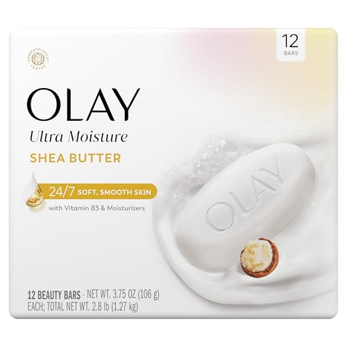 Image of Olay Beauty Bar, Ultra Moisture,10x More Moisturizers, 24 /7 Soft & Smooth Skin, Gentle Cleanse on Face & Body, Vitamin B3 Complex, For All Skin Types, Shea Butter Scent, 3.75 oz, (12 Count)