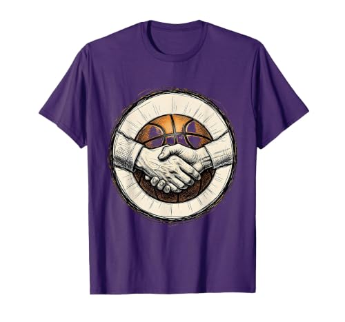 Basketball Handshake Sportsmanship T-Shirt Men Large Purple