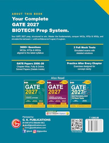 Image of GATE 2027 Biotechnology | Complete Guide with 3600+ Questions (MCQs, NTQs & MSQs) | Syllabus Aligned | 3 Full-Length Mock Tests