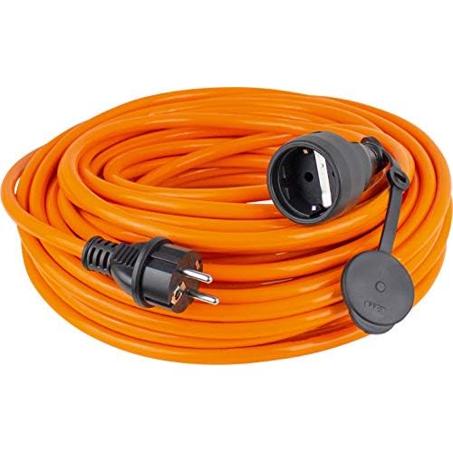 as - Schwabe Baustellen-Panzerleitung – 5 m robustes Panzer-Kabel, Schutzkontakt-Stecker & Steckdose inkl. Schutzkappe – 230 V / 16 A Verlängerungskabel – IP44 – Made in Germany – Orange I 59105