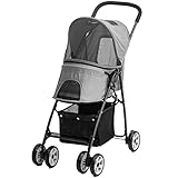 タンスのゲン ペットカート 折りたたみ 4輪バギー 小型犬 リード2本付き 多頭 ドッグカート 後輪ストッパー アッシュグレー 41000001(77703)