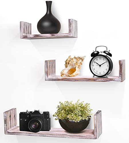 Greenco Set of 3 Rustic U Shelves, Decor Display. Floating Shelf, 3 Count