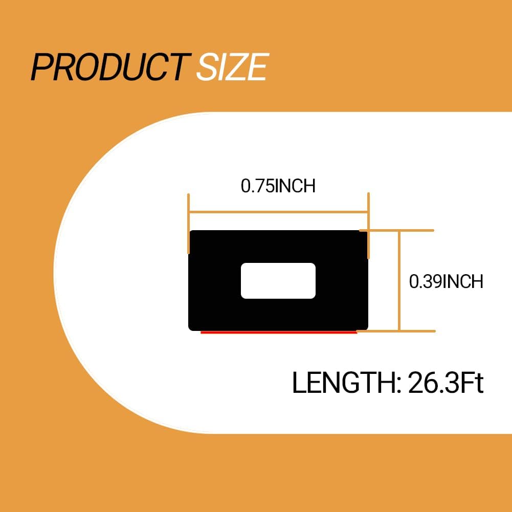 Rectangular Foam Rubber Seal Strip, Self-Adhesive Rubber Weather Stripping, Rubber Gasket for for Auto, Boat, Garage Door/Window, Machinery and More, W:0.75" x H:0.39", L:26Ft