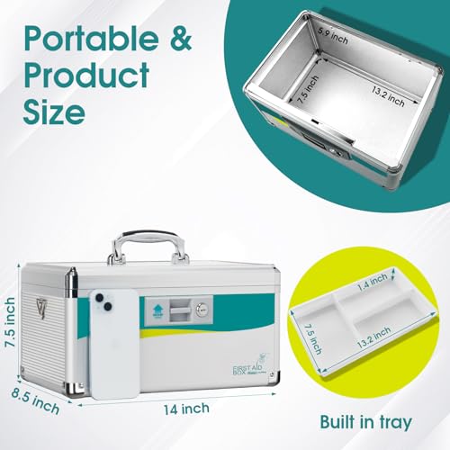 Medicine Lock Box,locking medicine box, Security Lock Boxes【Large 14x8.5x7.5 Inches】 lock box, First Aid Key Safe Box,Lock Box for Medication - Image 3