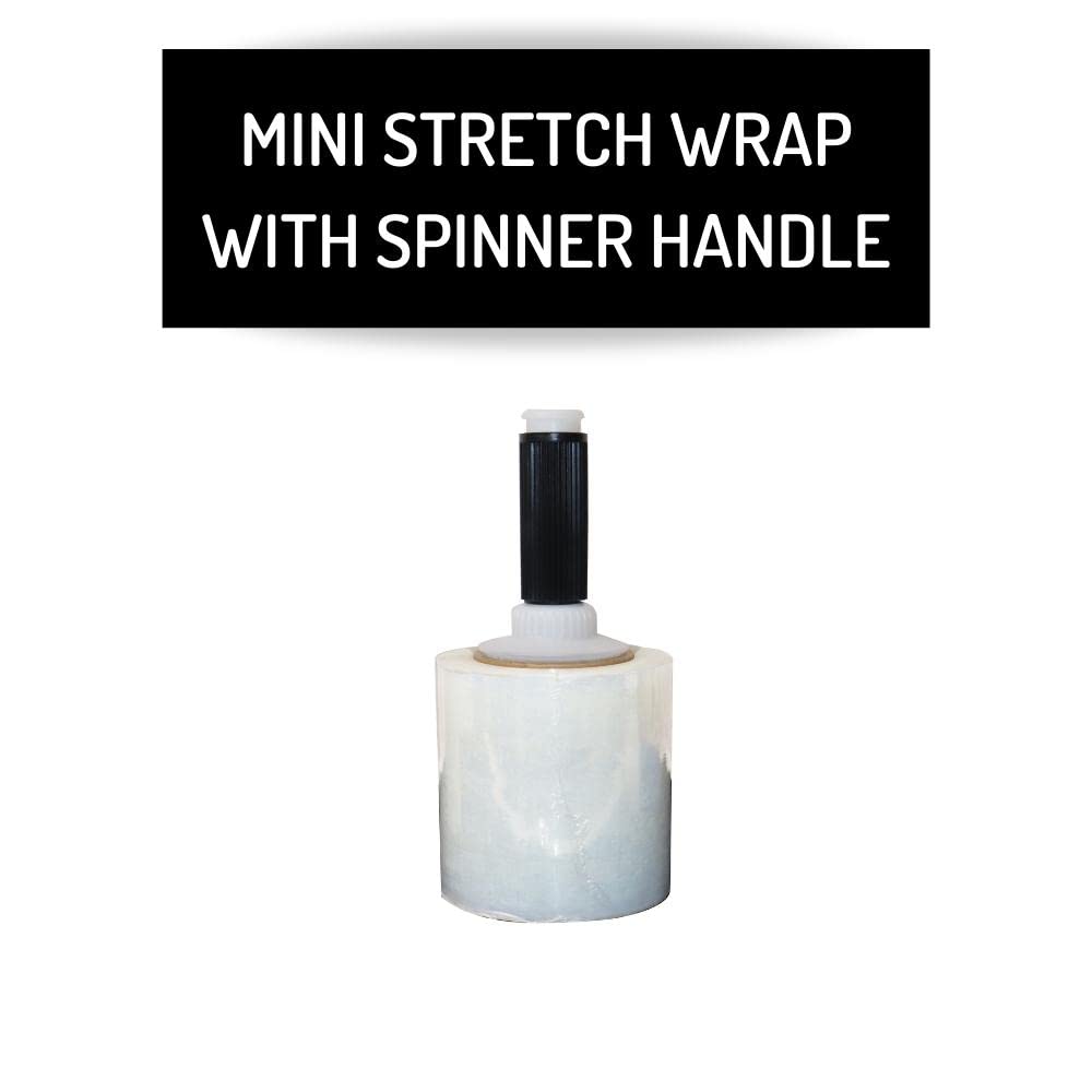 PSBM Mini-Stretchfolie mit schwarzem Spinnergriff, 24 Rollen, 12,7 cm x 300 m, 80 Gauge, robuste transparente Kunststofffolie, industrielle Stärke, Schrumpffolie für Umzug, Verpackung und Versand