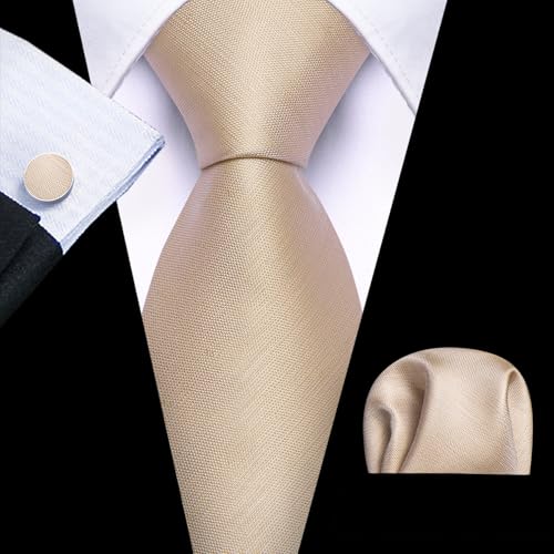 Image of Barry.Wang Plain Men Silk Ties Extra Long Satin Necktie for Wedding Business Handkerchief Cufflinks Set Solid Colors