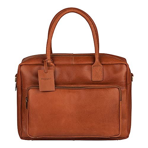 Bolsa de ordenador de cuero marrón cognac con compartimento para portátil 14" 1