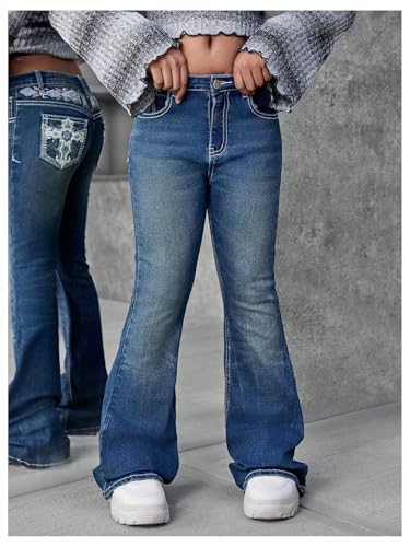 MakeMeChic Girl's Flared Leg Jeans Graphic Zip Fly Bell Bottom Y2K Denim Pants with Pockets2